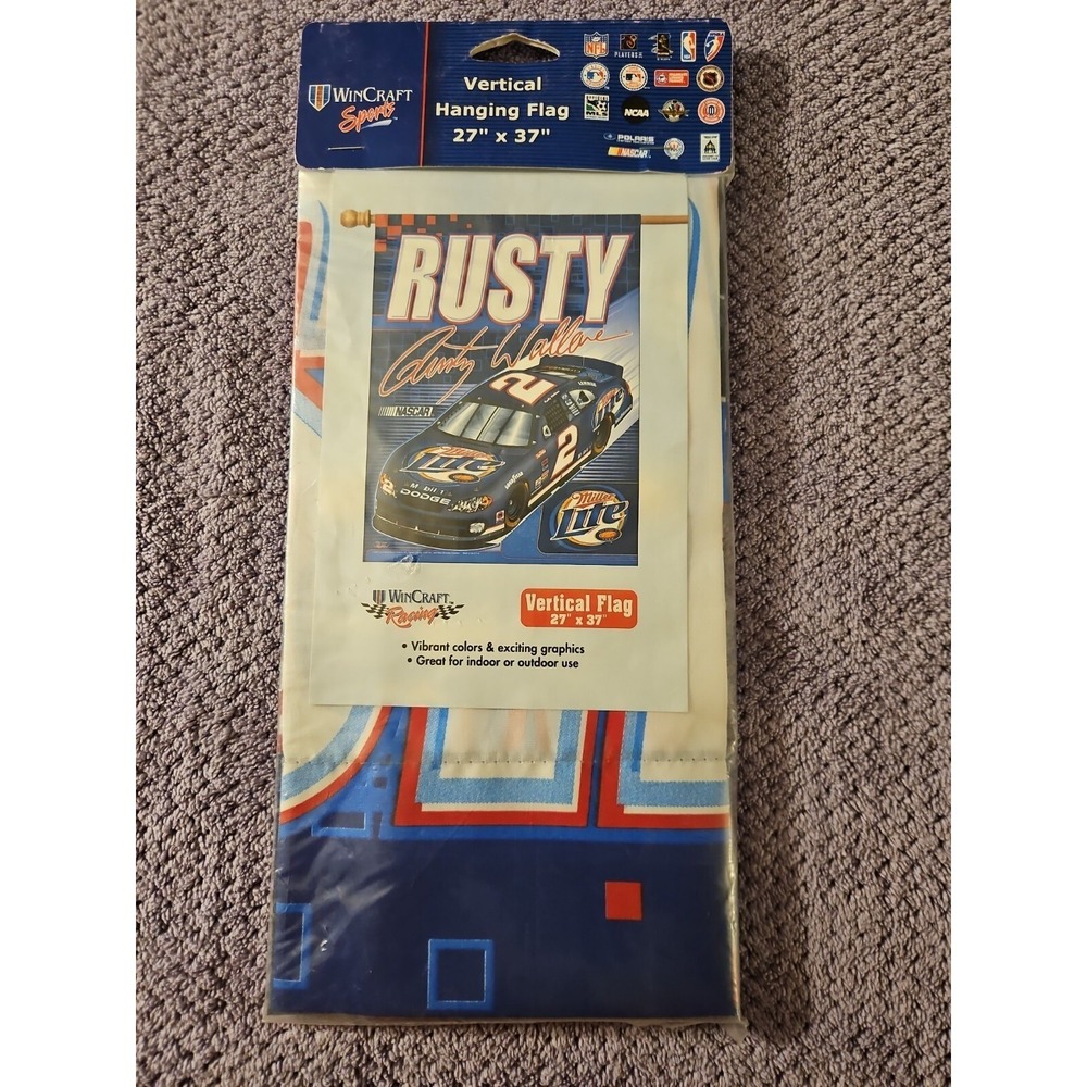 NASCAR Rusty Wallace 2 Miller Lite WinCraft 27x37 Vertical Flag New Sealed 2002 - Picture 2 of 4